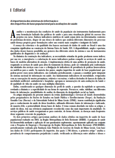 A importância dos sistemas de informação e dos inquéritos de base populacional para avaliações de saúde