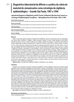 Diagnóstico laboratorial da difteria e a prática da coleta de material de comunicantes como estratégia da vigilância epidemiológica - grande São Paulo, 1987 a 1996