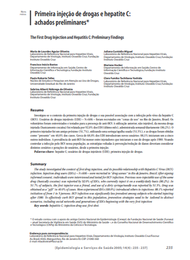 rimeira injeção de drogas e hepatite C: achados preliminares