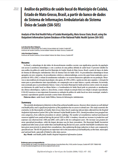 Análise da política de saúde bucal do Município de Cuiabá, Estado de Mato Grosso, Brasil, a partir do banco de dados do Sistema de Informações Ambulatoriais do Sistema Único de Saúde (SIA-SUS)