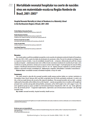 Mortalidade neonatal hospitalar na coorte de nascidos vivos em maternidade-escola na Região Nordeste do Brasil, 2001-2003