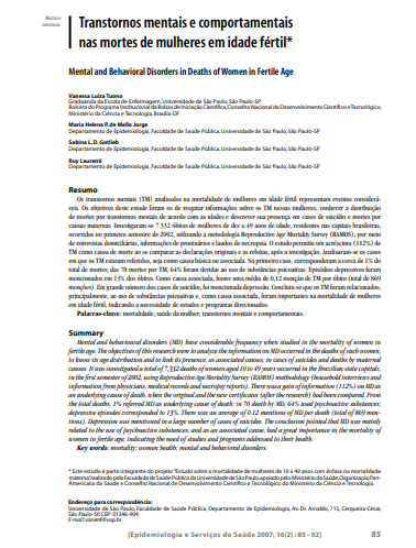 Transtornos mentais e comportamentais nas mortes de mulheres em idade fértil