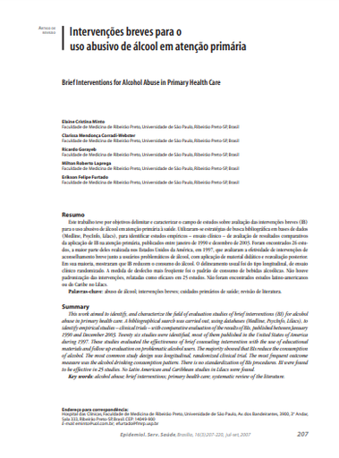 Intervenções breves para o uso abusivo de álcool em atenção primária