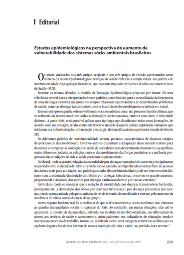 Estudos epidemiológicos na perspectiva do aumento da vulnerabilidade dos sistemas sócio-ambientais brasileiros