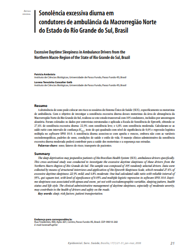 Sonolência excessiva diurna em condutores de ambulância da macrorregião Norte do Estado do Rio Grande do Sul, Brasil