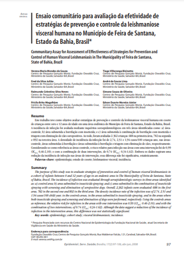 Ensaio comunitário para avaliação da efetividade de estratégias de prevenção e controle da leishmaniose visceral humana no Município de Feira de Santana, Estado da Bahia, Brasil