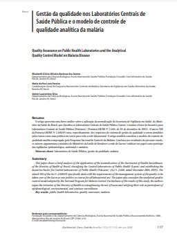 Gestão da qualidade nos Laboratórios Centrais de Saúde Pública e o modelo de controle de qualidade analítica da malária: Quality Assurance on Public Health Laboratories and the analytical quality control model on malaria disease