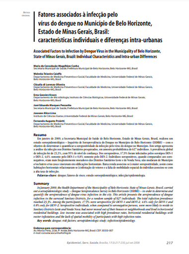 Fatores associados à infecção pelo vírus do dengue no Município de Belo Horizonte, Estado de Minas Gerais, Brasil: características individuais e diferenças intra-urbanas