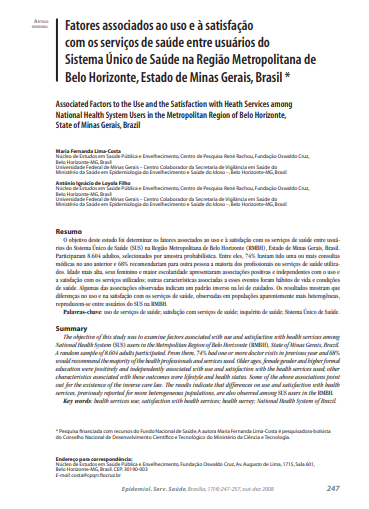 Fatores associados ao uso e à satisfação com os serviços de saúde entre usuários do Sistema Único de Saúde na Região Metropolitana de Belo Horizonte, estado de Minas Gerais, Brasil