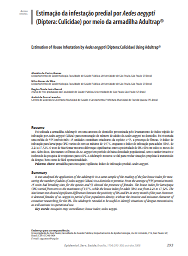 Estimação da infestação predial por Aedes aegypti (Díptera: Culicidae) por meio da armadilha Adultrap