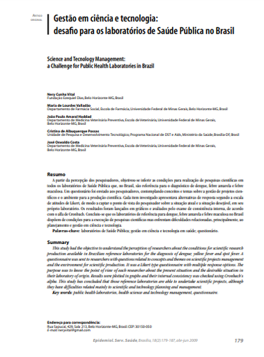 Gestão em ciência e tecnologia: desafio para os laboratórios de Saúde Pública no Brasil