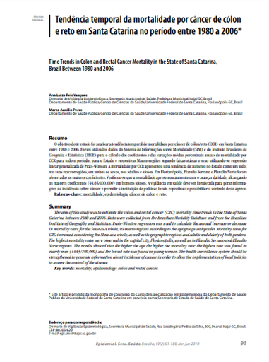 Tendência temporal da mortalidade por câncer de cólon e reto em Santa Catarina no período entre 1980 a 2006