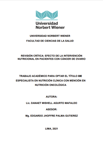 REVISIÓN CRÍTICA: EFECTO DE LA INTERVENCIÓN NUTRICIONAL EN PACIENTES CON CÁNCER DE OVARIO