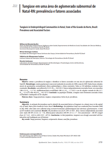 Tungíase em uma área de aglomerado subnormal de Natal-RN: prevalência e fatores associados