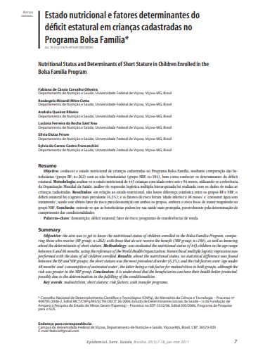 Estado nutricional e fatores determinantes do déficit estatural em crianças cadastradas no Programa Bolsa Família