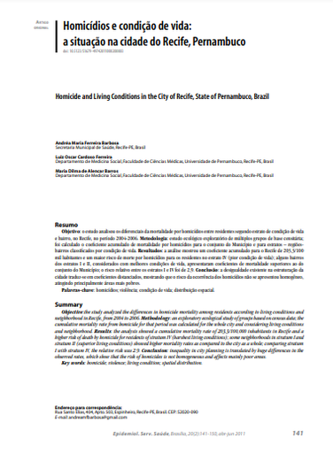 Homicídios e condição de vida: a situação na cidade do Recife, Pernambuco