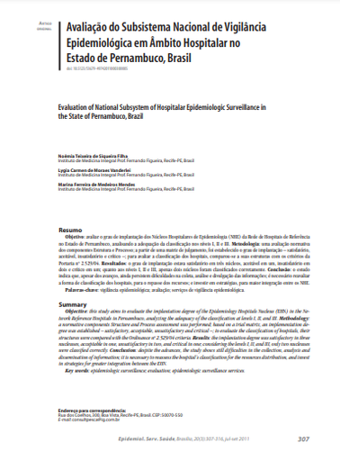 Avaliação do Subsistema Nacional de Vigilância Epidemiológica em Âmbito Hospitalar no Estado de Pernambuco, Brasil