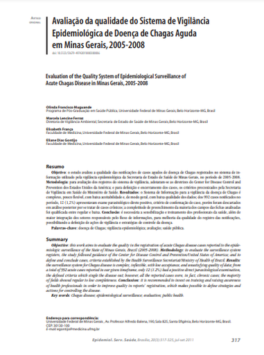 Avaliação da qualidade do Sistema de Vigilância Epidemiológica de Doença de Chagas Aguda em Minas Gerais, 2005-2008