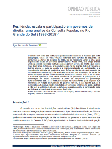 Resiliência, escala e participação em governos de direita: uma análise da Consulta Popular, no Rio Grande do Sul (1998-2018)