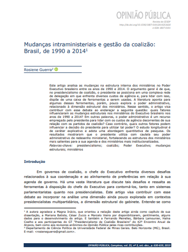 Mudanças intraministeriais e gestão da coalizão: Brasil, de 1990 a 2014