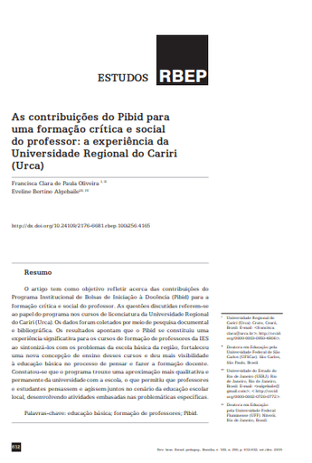 As contribuições do Pibid para uma formação crítica e social do professor: a experiência da Universidade Regional do Cariri (Urca)