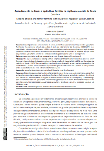 Arrendamento de terras e agricultura familiar na região meio oeste de Santa Catarina
