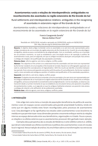 Assentamentos rurais e relações de interdependência: ambiguidades no reconhecimento dos assentados na região estancieira do Rio Grande do Sul