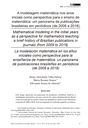 A modelagem matemática nos anos iniciais como perspectiva para o ensino de matemática: um panorama de publicações brasileiras em periódicos (de 2009 a 2018)