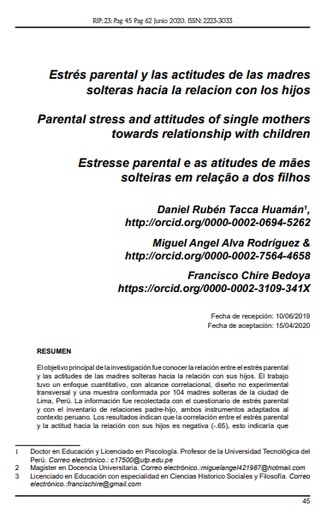 Estrés parental y las actitudes de las madres solteras hacia la relación con los hijos