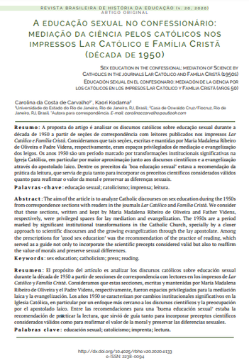 A educação sexual no confessionário: mediação da ciência pelos católicos nos impressos Lar Católico e Família Cristã (década de 1950)