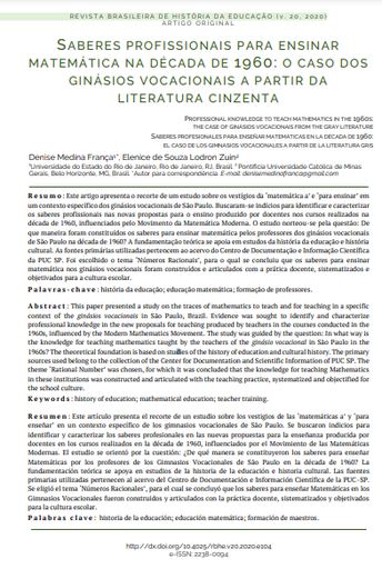 Saberes profissionais para ensinar matemática na década de 1960: o caso dos ginásios vocacionais a partir da literatura cinzenta