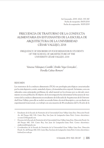 FRECUENCIA DE TRASTORNO DE LA CONDUCTA ALIMENTARIA EN ESTUDIANTES DE LA ESCUELA DE ARQUITECTURA DE LA UCV