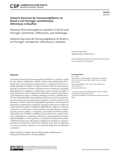 Sistema Nacional de Farmacovigilância no Brasil e em Portugal: semelhanças, diferenças e desafios