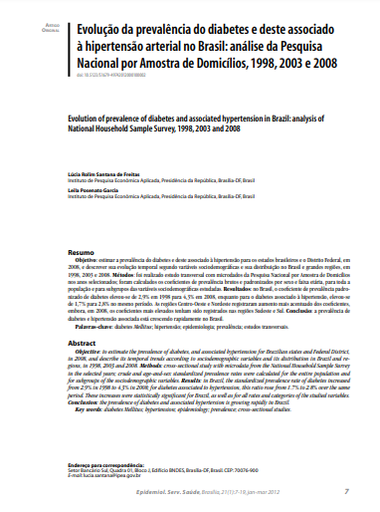 Evolução da prevalência do diabetes e deste associado à hipertensão arterial no Brasil: análise da Pesquisa Nacional por Amostra de Domicílios, 1998, 2003 e 2008