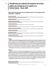 Atendimentos por acidentes de transporte em serviços públicos de emergência em 23 capitais e no Distrito Federal - Brasil, 2009