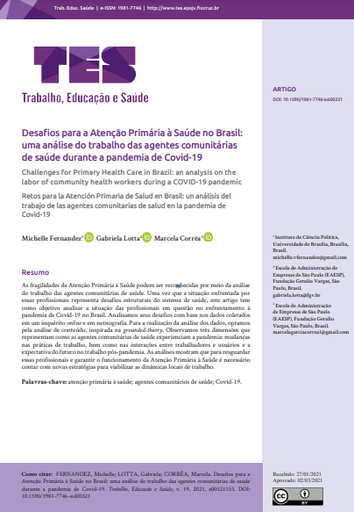 Desafios para a Atenção Primária à Saúde no Brasil: uma análise do trabalho das agentes comunitárias de saúde durante a pandemia de Covid-19