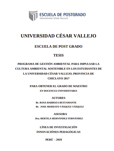 Programa De Gestión Ambiental Para Impulsar La Cultura Ambiental Sostenible