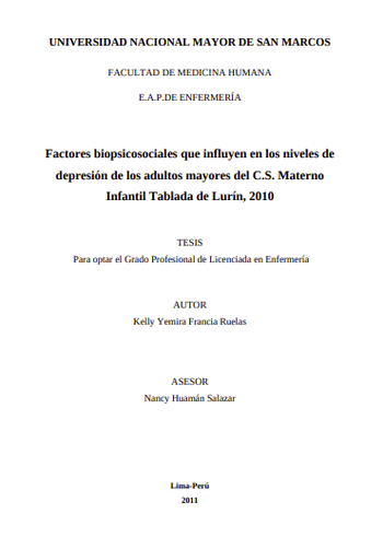 Factores biopsicosociales que influyen en los niveles de depresión de los adultos mayores del C.S.