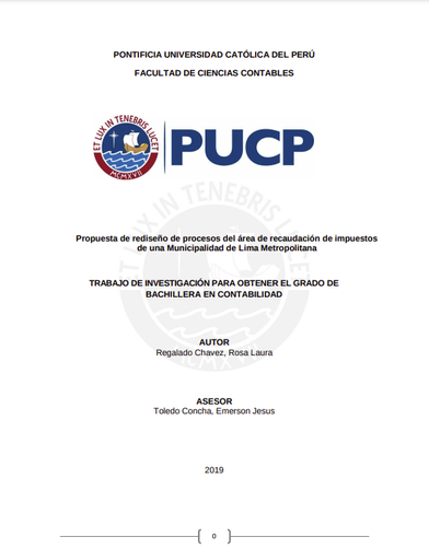 Propuesta de rediseño de procesos del área de recaudación de impuestos de una municipalidad de Lima Metropolitana