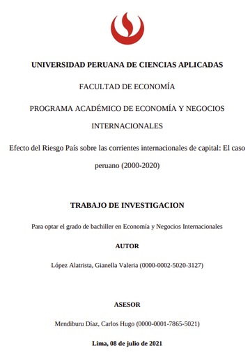 Efecto del Riesgo País sobre las corrientes internacionales de capital: El caso peruano (2000-2020)