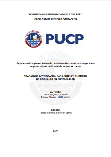 Propuesta de implementación de un sistema de control interno para una empresa minera dedicada a la extracción de cal