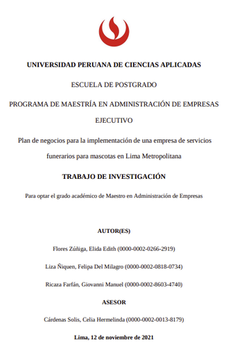 Plan de negocios para la implementación de una empresa de servicios funerarios para mascotas en Lima Metropolitana