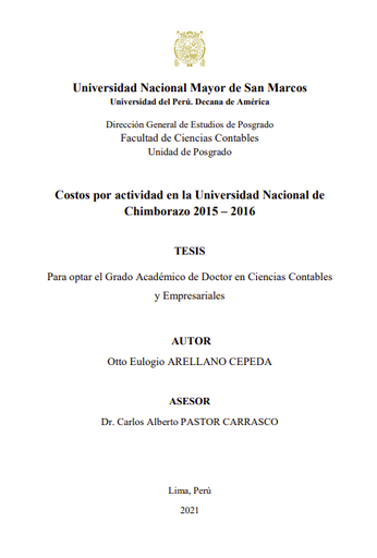 Costos por actividad en la Universidad Nacional de Chimborazo 2015 - 2016