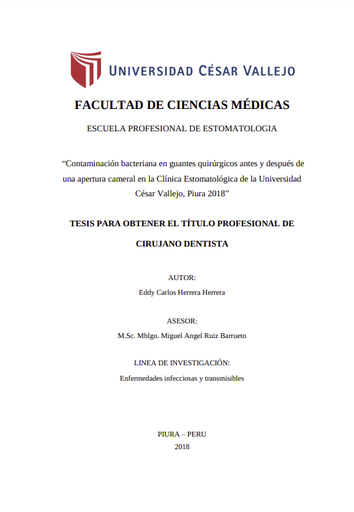 Contaminación bacteriana en guantes quirúrgicos antes y después de una apertura cameral