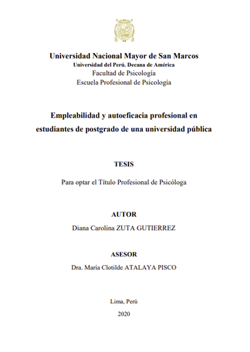 Empleabilidad y autoeficacia profesional en estudiantes de postgrado de una universidad pública