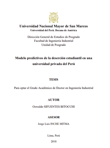 Modelo predictivos de la deserción estudiantil en una universidad privada del Perú