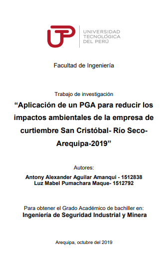 Aplicación de un PGA para reducir los impactos ambientales de la empresa de curtiembre San Cristóbal-Río Seco Arequipa2019