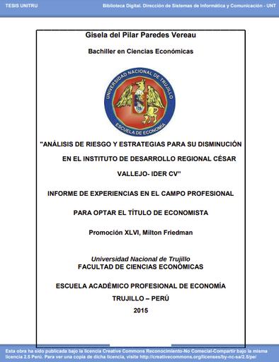 Análisis de riesgo y estrategias para su disminución en el Instituto de Desarrollo Regional César Vallejo - IDER CV