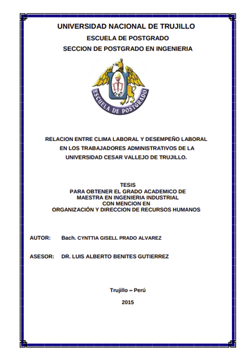 Relación entre clima laboral y desempeño laboral en los trabajadores administrativos de la universidad cesar vallejo de Trujillo