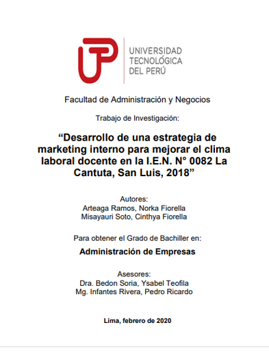 Desarrollo de una estrategia de marketing interno para mejorar el clima laboral docente en la I.E.N. N° 0082, San Luis, 2018